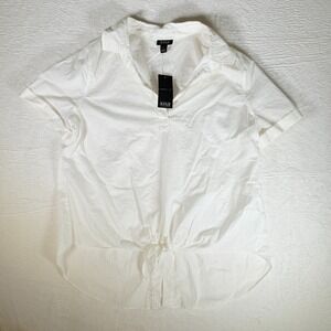 A.N.A White Buttoned Back Tie Knot in Front Short Sleeve Collar V Neck‎ NWT Med